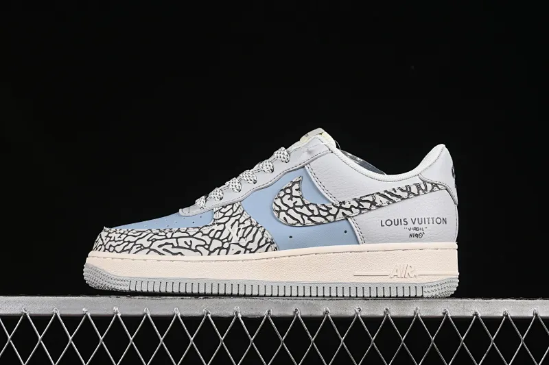 All categories Nk Air Force 1 Air Force series Nk Air Force 1 Low Air Force low top Nike Air Force 1'07 Low LV joint gray blue stone pattern Air Force 1 low top casual sneakers ZH2598-307